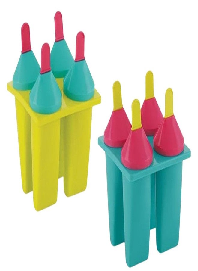 Clazkit Plastic 4 Cavity Reusable ice Pop Makers, Homemade Popsicle/Frozen Ice Cream/Kulfi Candy for Children & Adults Set of 2 - Multicolor, 11X11X15 Cm - Image 1